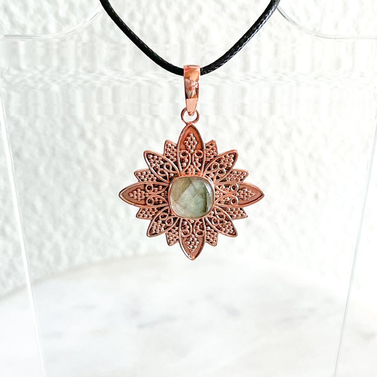 Labradorite + Copper Floral Pendant