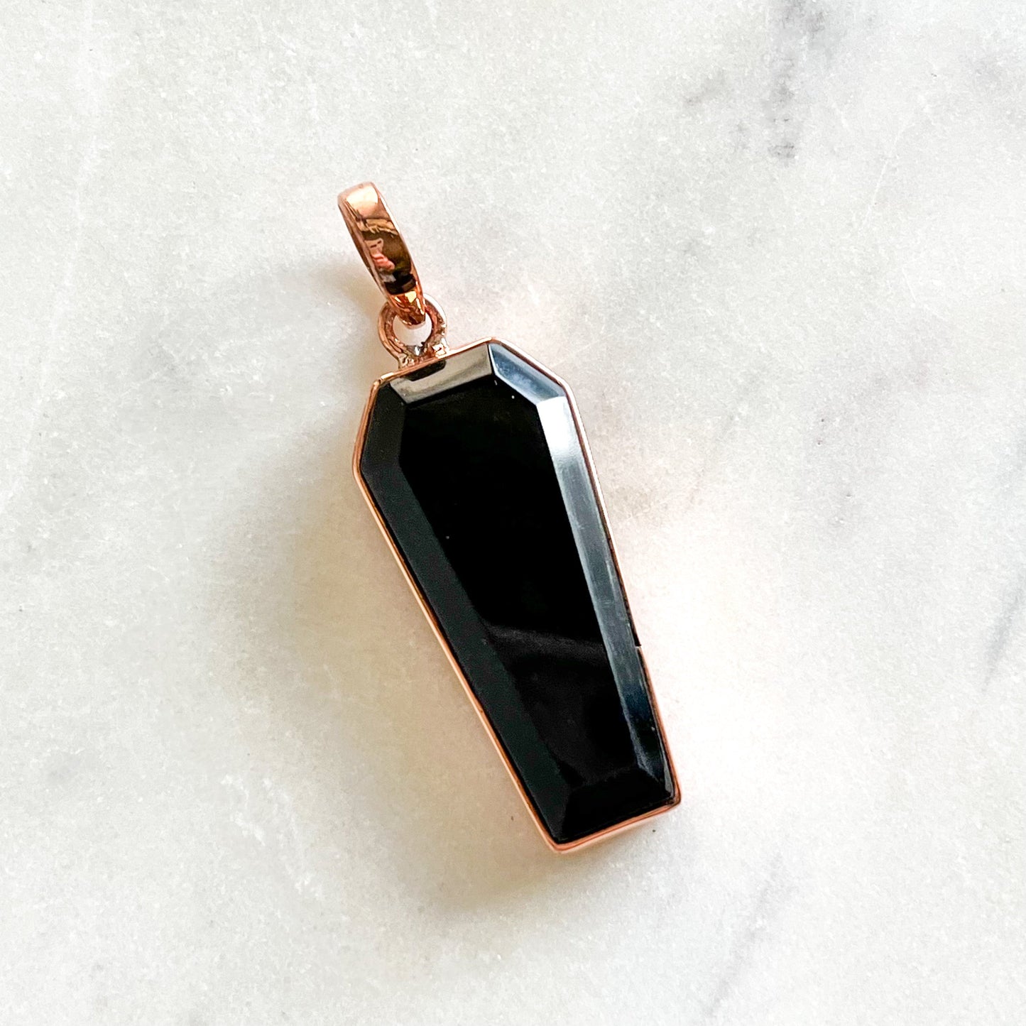 Obsidian + Copper Coffin Pendant