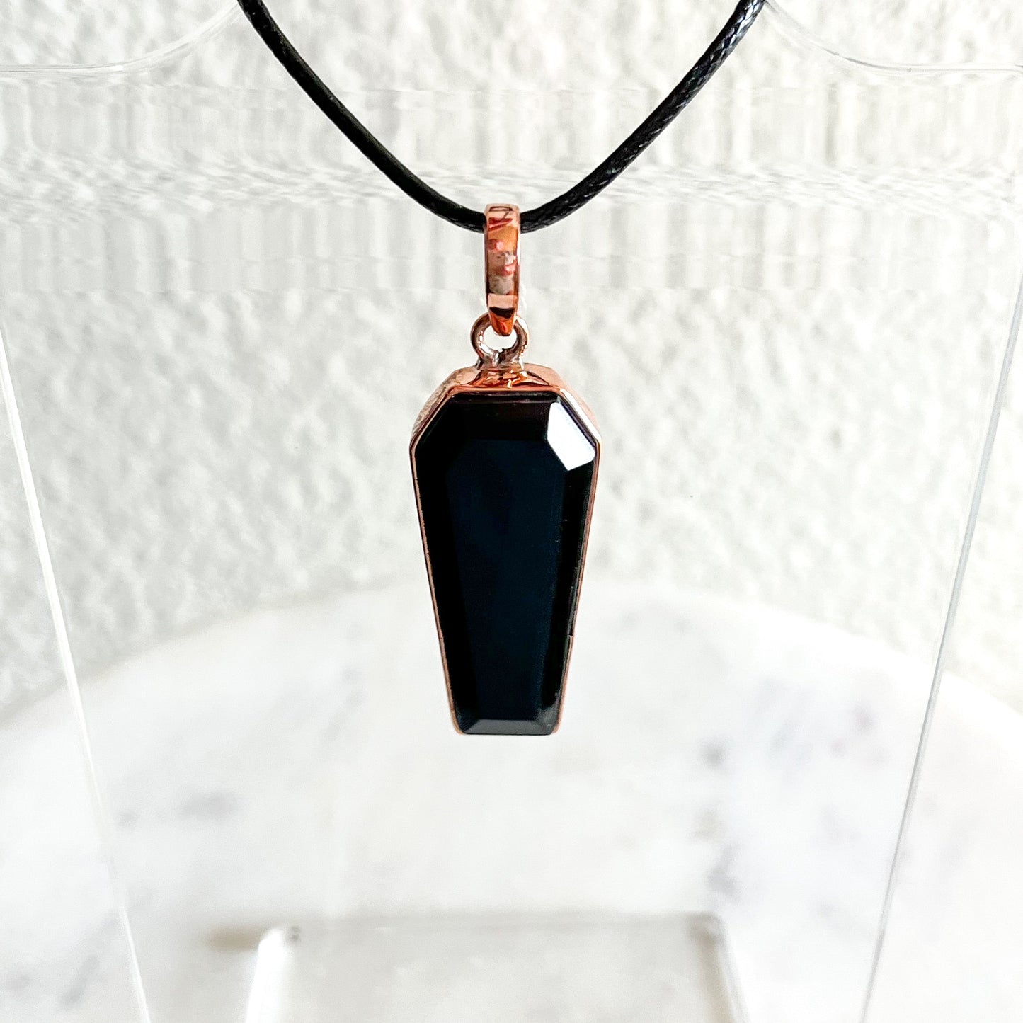 Obsidian + Copper Coffin Pendant