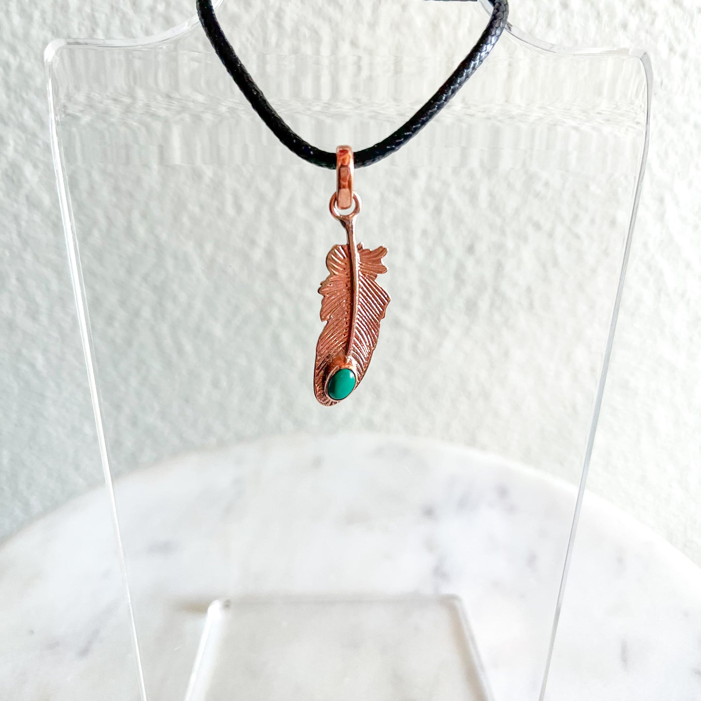 Turquoise + Copper Feather Pendant