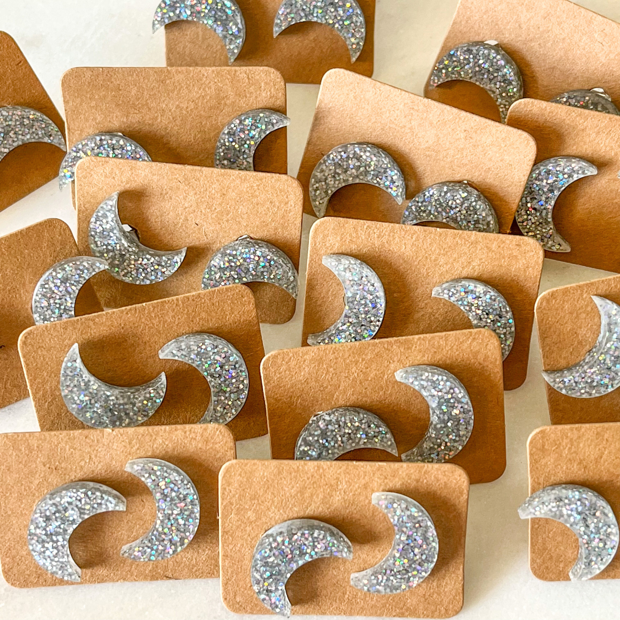 Crescent Moon Stud Earrings - Glitter