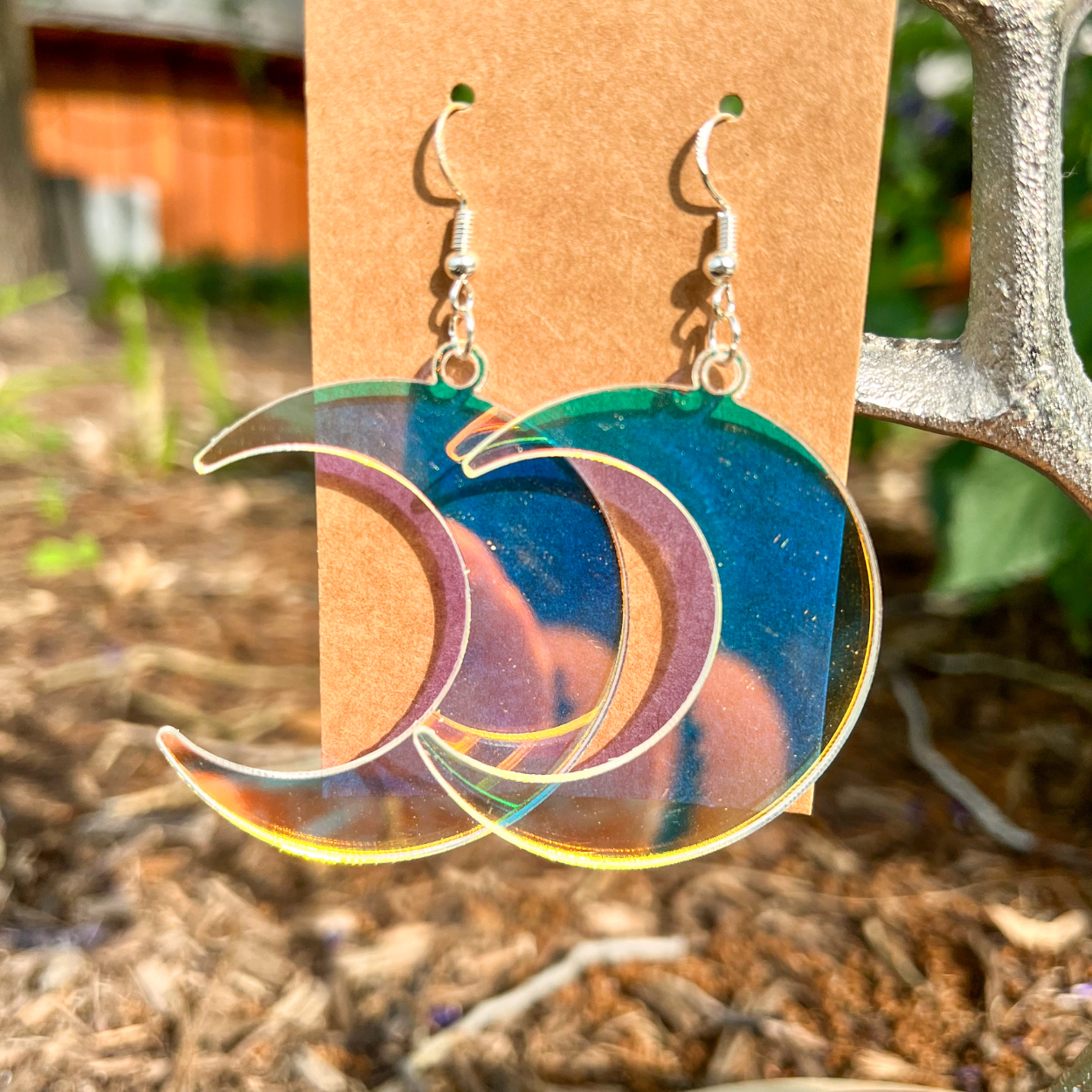 Iridescent Crescent Moon Earrings