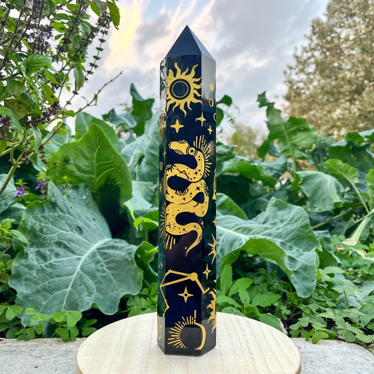 XXL Etched Obsidian Tower - Gold