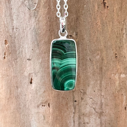 Malachite + Sterling Silver Pendant - J