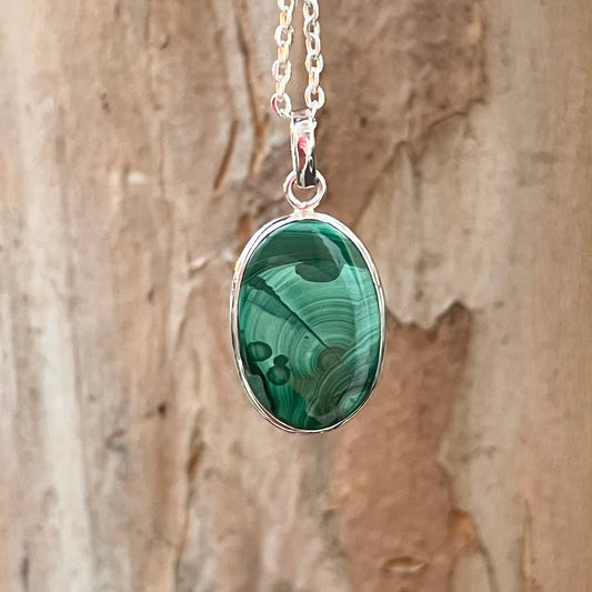 Malachite + Sterling Silver Pendant - A