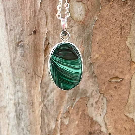 Malachite + Sterling Silver Pendant - D