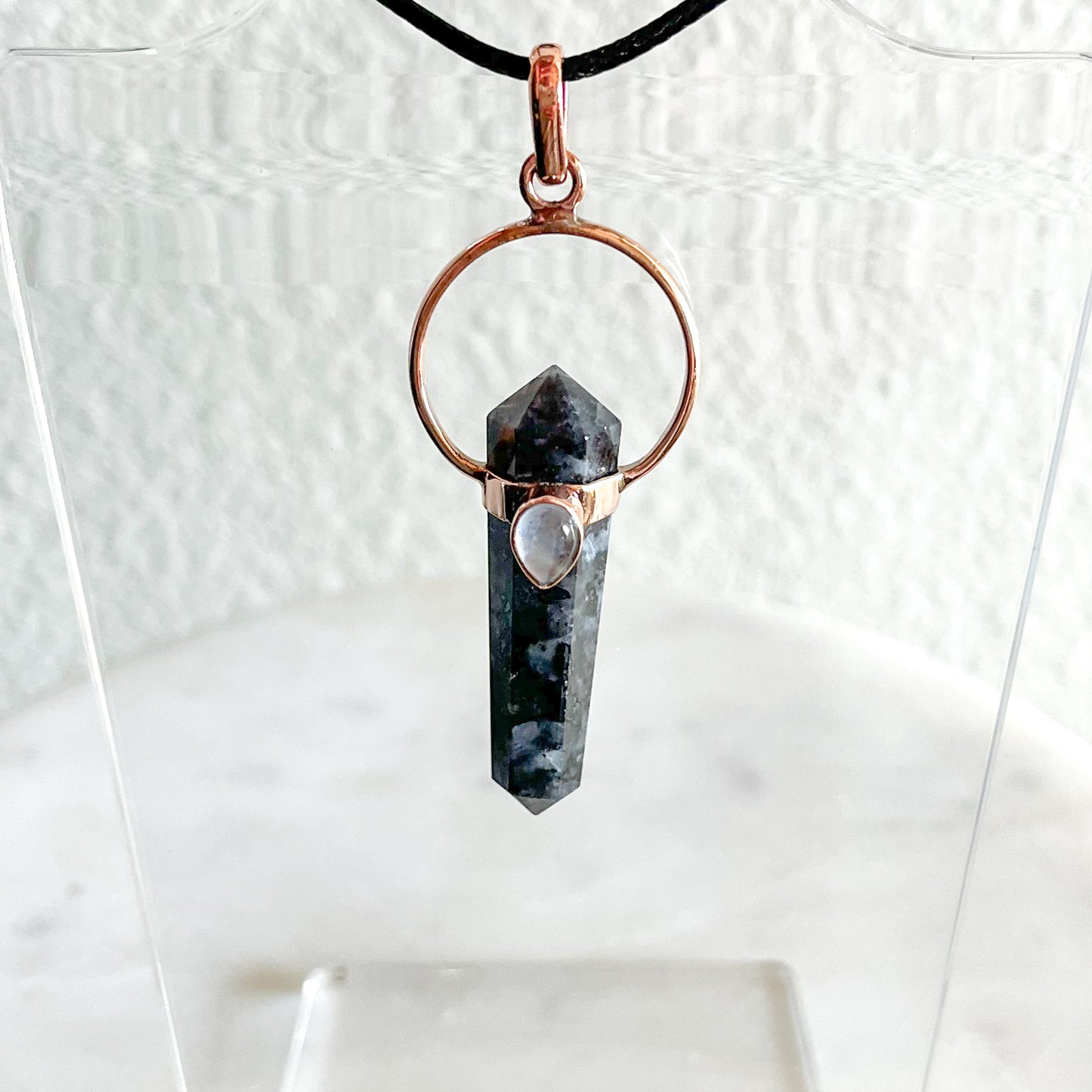 Larvikite + Moonstone Copper Pendant