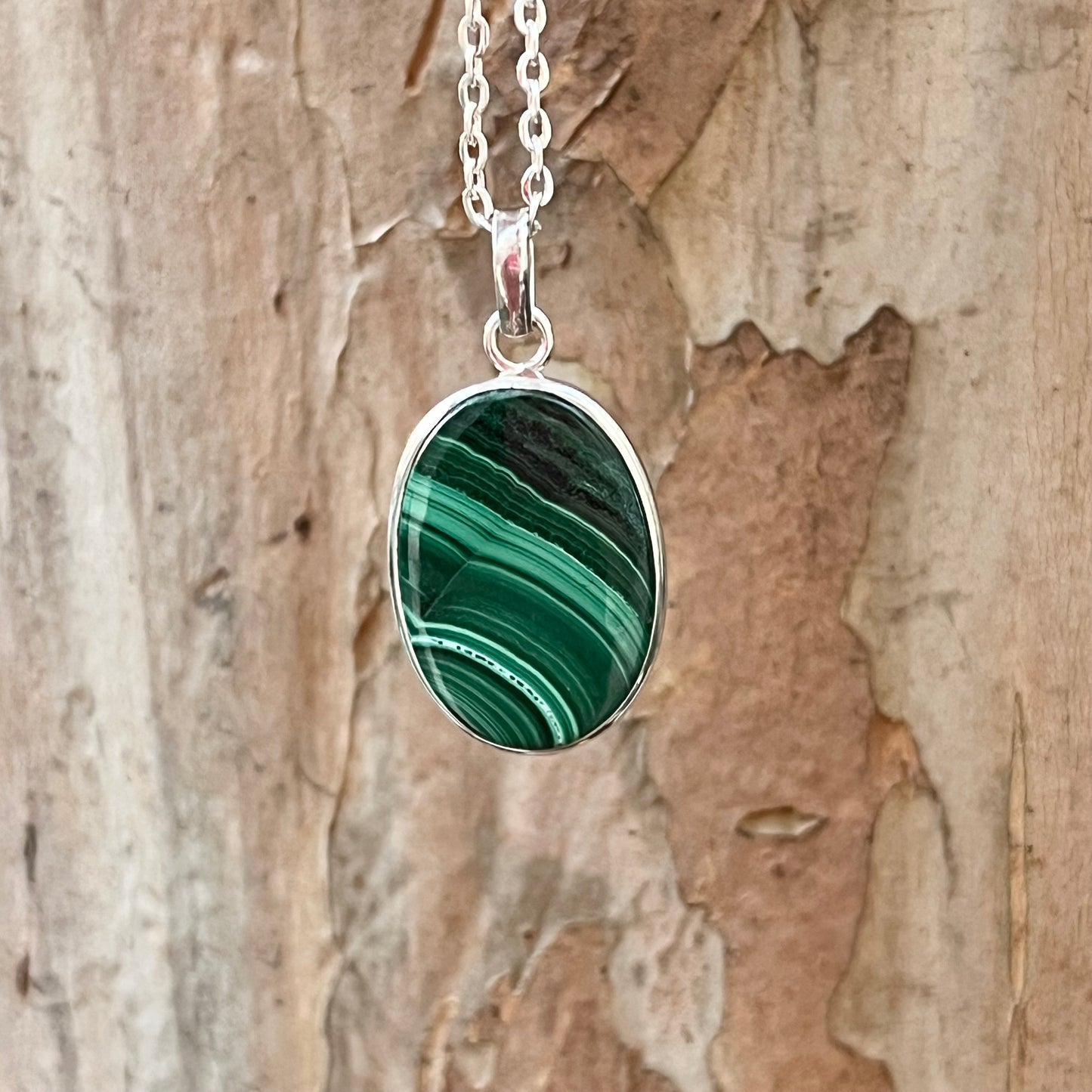 Malachite + Sterling Silver Pendant - E