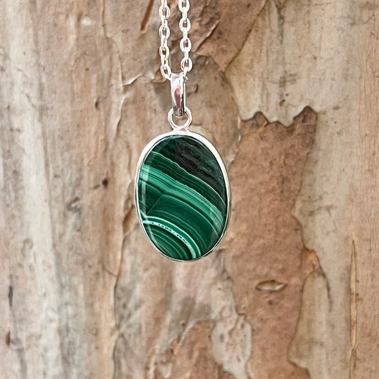 Malachite + Sterling Silver Pendant - E