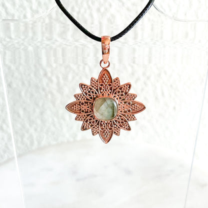 Labradorite + Copper Floral Pendant