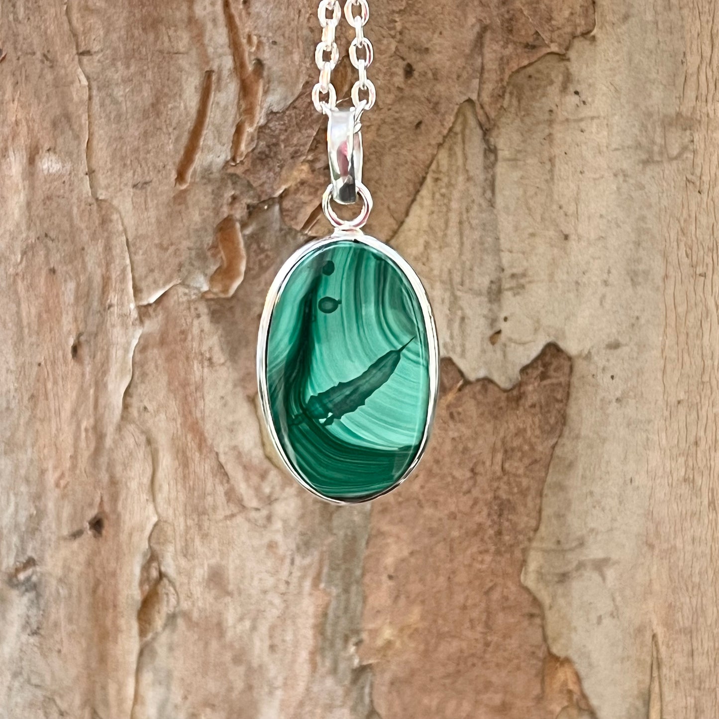 Malachite + Sterling Silver Pendant - G