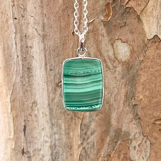 Malachite + Sterling Silver Pendant - F