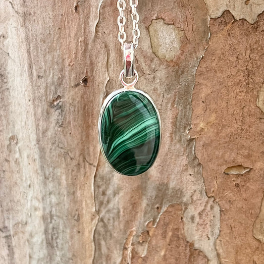 Malachite + Sterling Silver Pendant - B