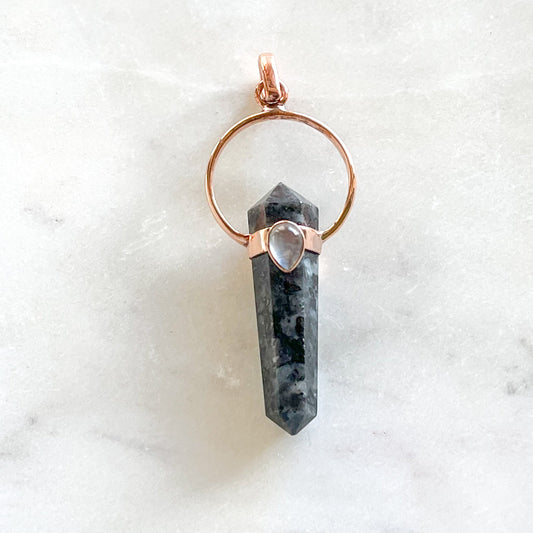 Larvikite + Moonstone Copper Pendant