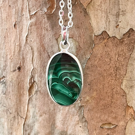 Malachite + Sterling Silver Pendant - C