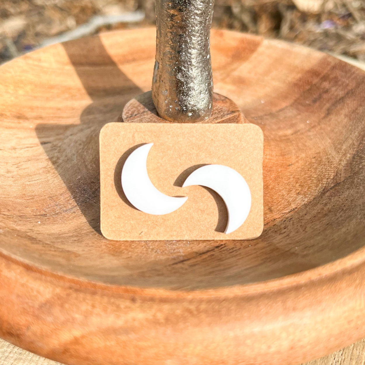 Crescent Moon Stud Earrings - White